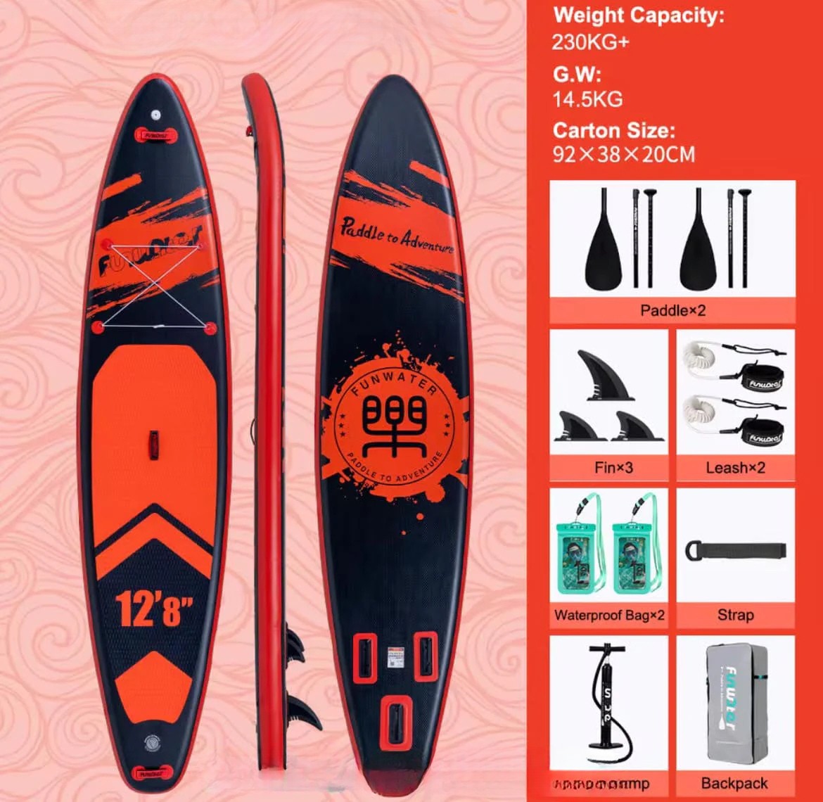 SUP deska v kompletu - Funwater Tourer Red